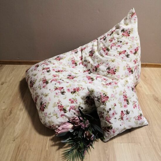 Babzsák párna Ekrü vintage rózsás- felnőtt méret